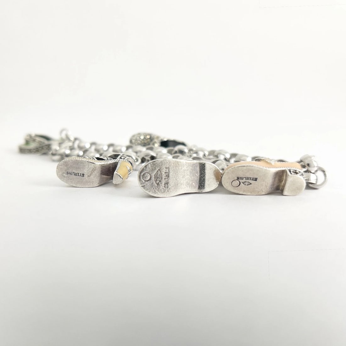 Vintage Judith Jack Enamel Shoe Charm Bracelet Sterling Silver, 27.47 Grams - 10