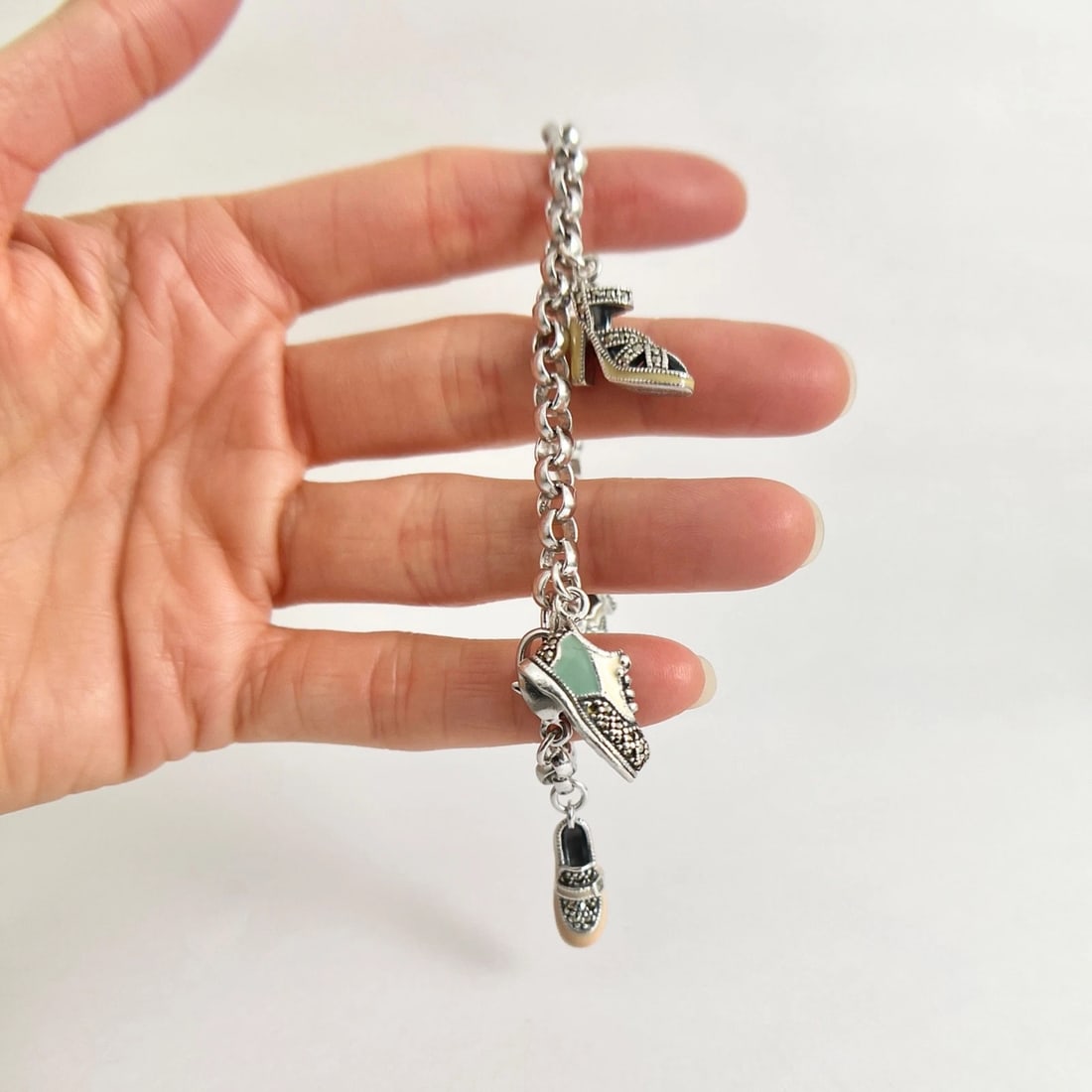 Vintage Judith Jack Enamel Shoe Charm Bracelet Sterling Silver, 27.47 Grams - 5