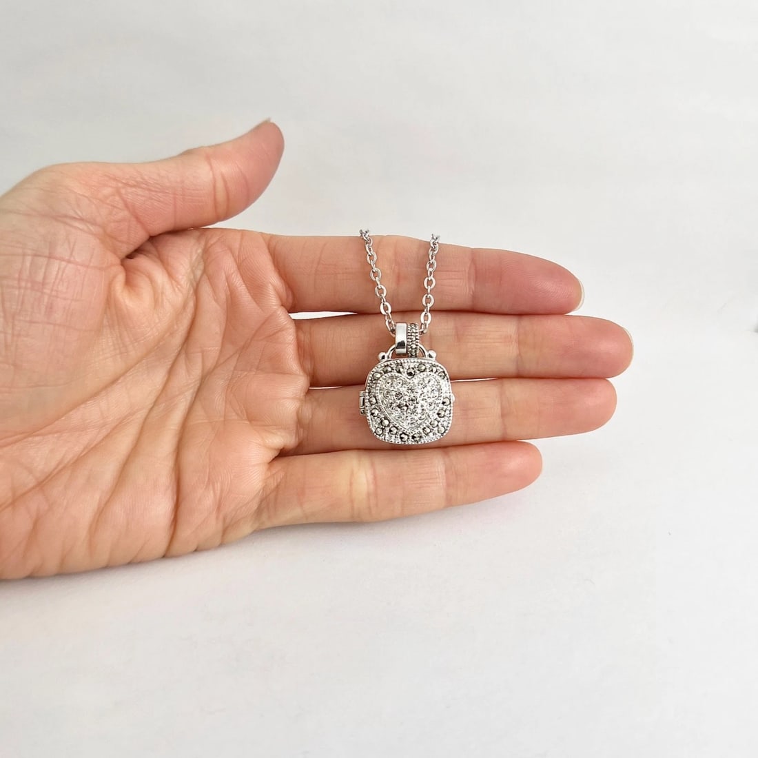 Vintage Judith Jack Heart Locket Pendant Necklace Sterling Silver, 12.01 Grams - 2