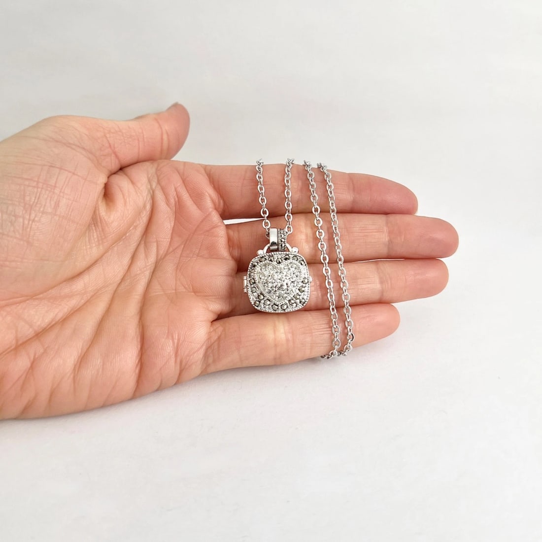 Vintage Judith Jack Heart Locket Pendant Necklace Sterling Silver, 12.01 Grams - 4