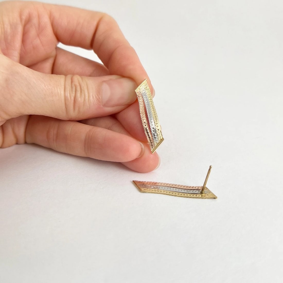 Vintage Tri-Color Ribbon Dangle Drop Earrings 14K Yellow Rose White Gold 1.27 Gr - 5