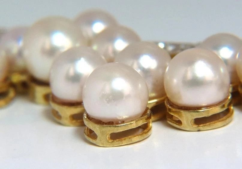 10.00ct Natural Diamonds & Akoya Pearls 18kt Necklace Opera Riviera Deco 12645** - 2