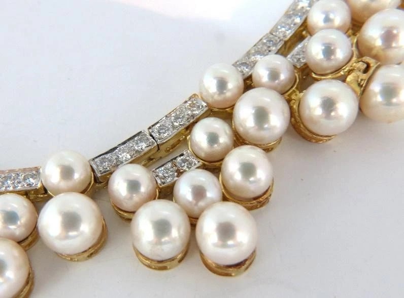 10.00ct Natural Diamonds & Akoya Pearls 18kt Necklace Opera Riviera Deco 12645** - 6