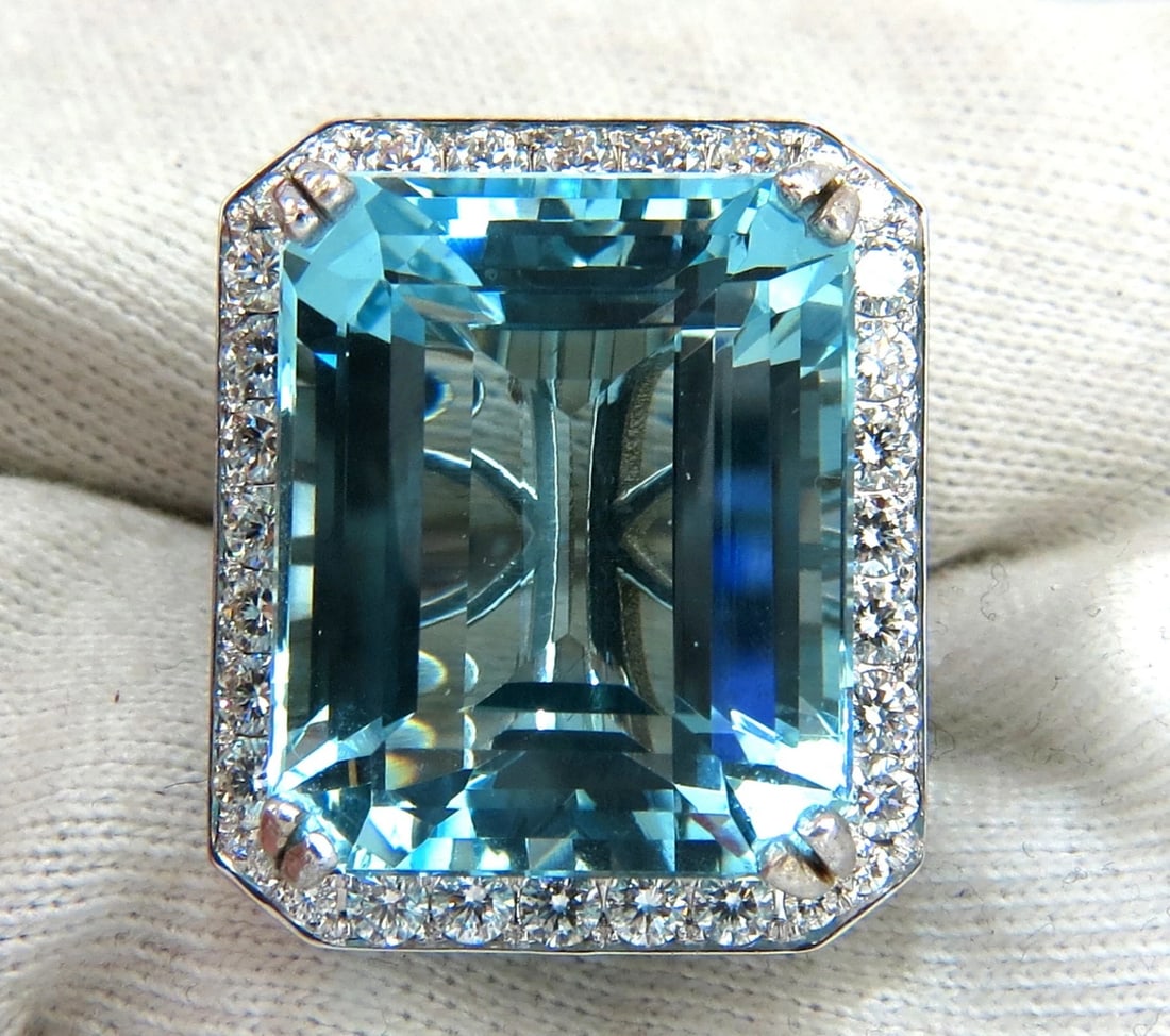 GIA Certified 42.01ct Natural "Blue" Aquamarine diamonds ring Vivid 18kt Freedom - 4