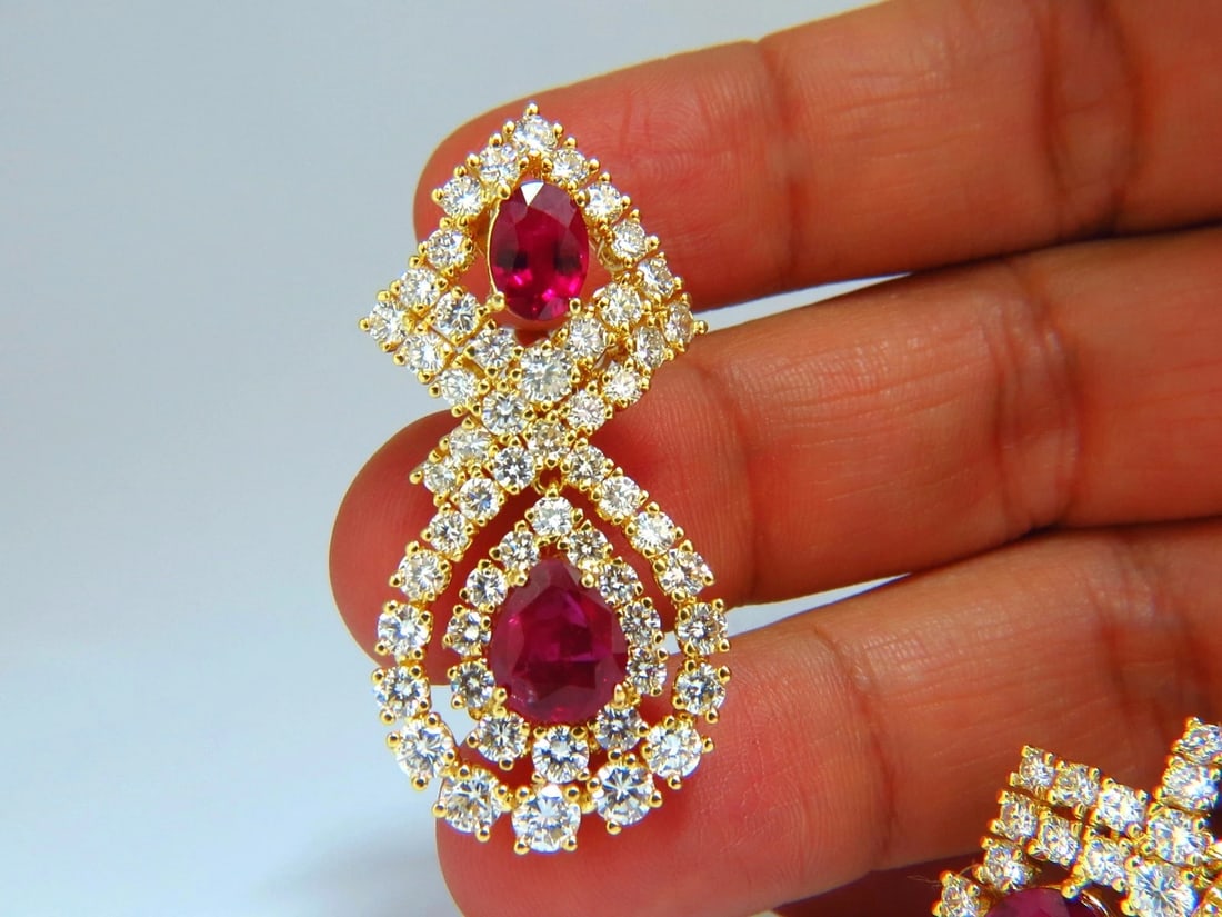 18.96ct GIA Certified natural red ruby diamond dangle earrings 18kt** - 6