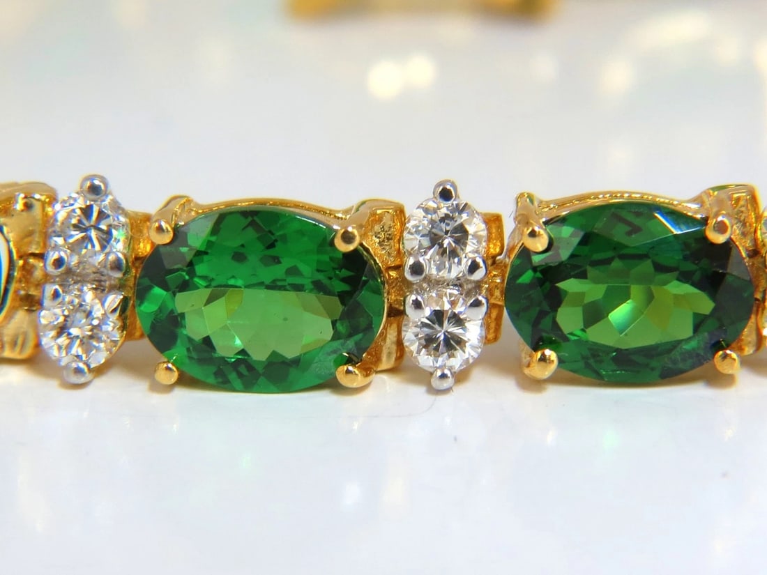 21.68CT NATURAL VIVID BRIGHT GREEN TSAVORITE DIAMONDS TENNIS BRACELET 14KT** - 2