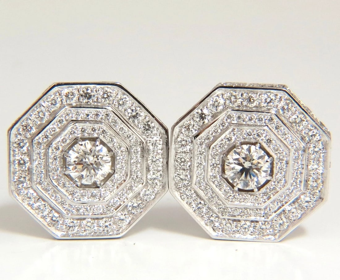 4.00CT BEAD SET ARCHITECTURAL OCTAGONAL STEP DIAMONDS CLIP EARRINGS 18KT**: Title: 4.00CT BEAD SET ARCHITECTURAL OCTAGONAL STEP DIAMONDS CLIP EARRINGS 18KT** Description: ONLY MAGNIFICENT JEWELS Bead set / Architectural Mod Deco / Octagonal Raised Step / Omega Clip Earrings 4