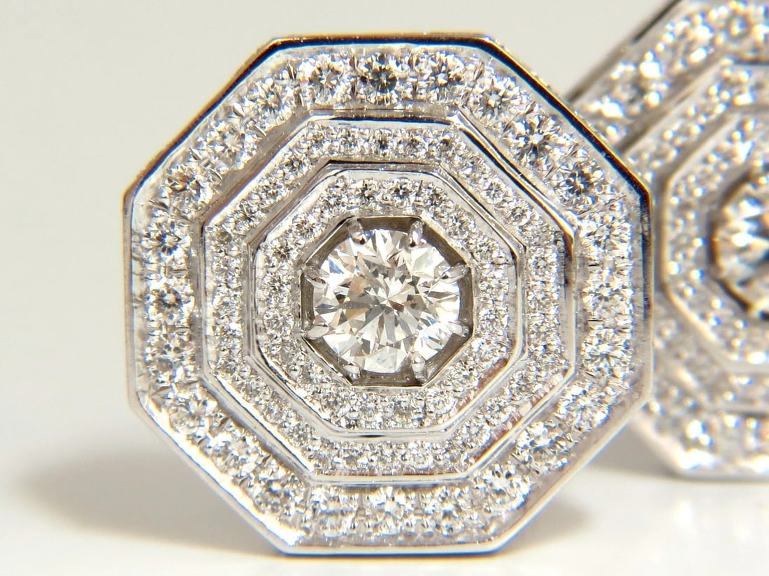 4.00CT BEAD SET ARCHITECTURAL OCTAGONAL STEP DIAMONDS CLIP EARRINGS 18KT** - 2