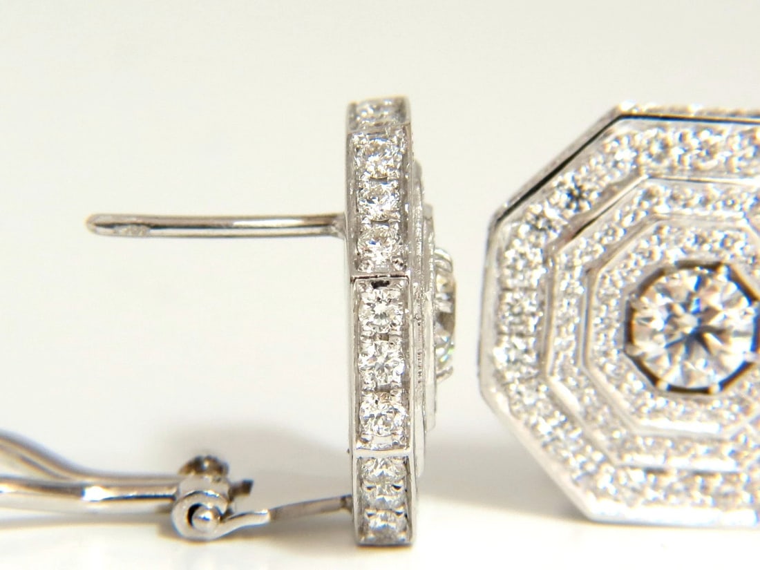 4.00CT BEAD SET ARCHITECTURAL OCTAGONAL STEP DIAMONDS CLIP EARRINGS 18KT** - 3
