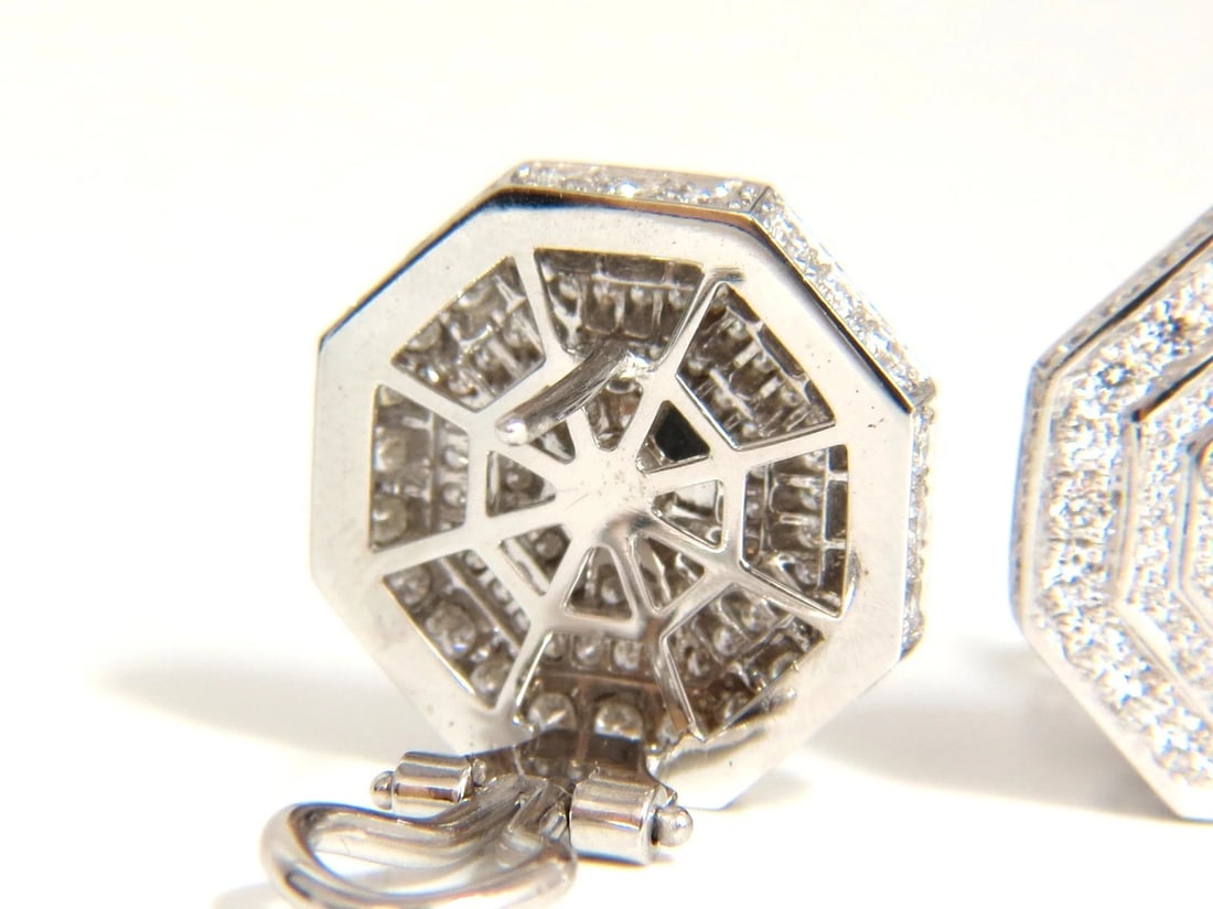 4.00CT BEAD SET ARCHITECTURAL OCTAGONAL STEP DIAMONDS CLIP EARRINGS 18KT** - 4