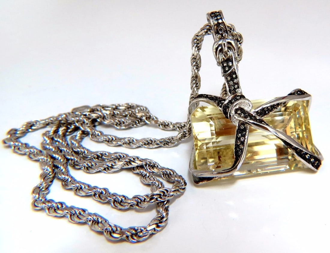 133.18ct GIA CERTIFIED SPODUMENE BELT WRAP PENDANT NECKLACE (Yellow Aqua)**: Title: 133.18ct GIA CERTIFIED SPODUMENE BELT WRAP PENDANT NECKLACE (Yellow Aqua)** Description: GIA Natural Belt Whip Deco Pendant. 133.18 natural Spodumene (yellow aquamarine) Full faceted emerald cu