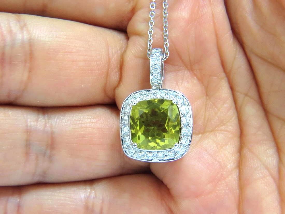 5.85ct natural cushion brilliant yellow quartz diamond pendant square halo** - 5
