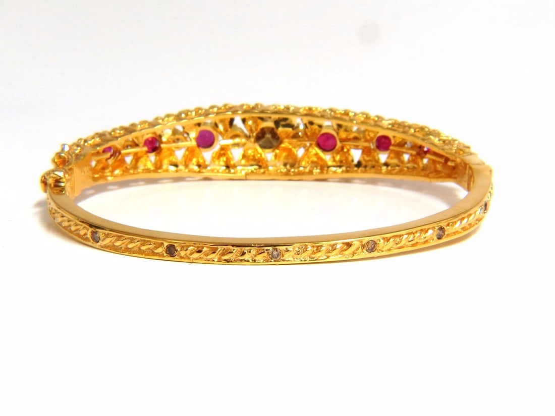 3.26CT NATURAL RUBY FANCY COLOR DIAMONDS BANGLE BRACELET EURO DECO 14kt** - 4