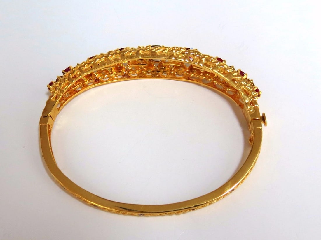 3.26CT NATURAL RUBY FANCY COLOR DIAMONDS BANGLE BRACELET EURO DECO 14kt** - 6