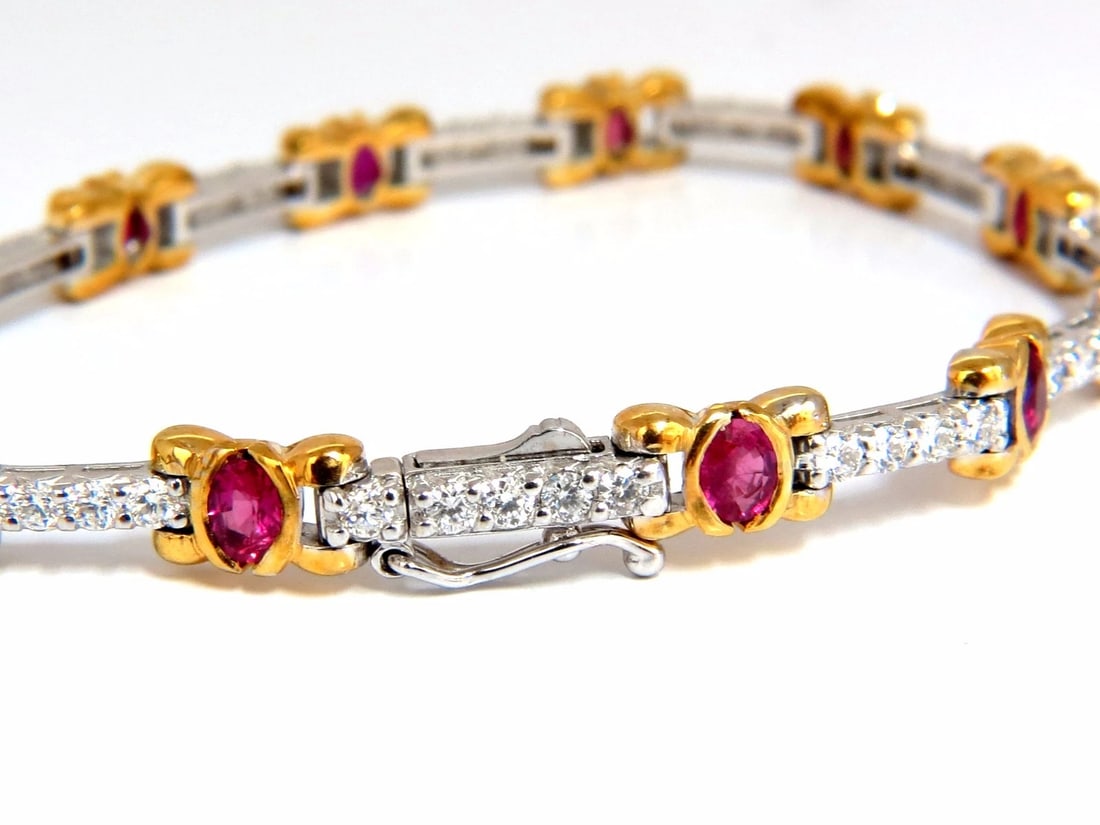 3.76ct natural ruby diamonds tennis bracelet 14kt gold vivid red** - 3