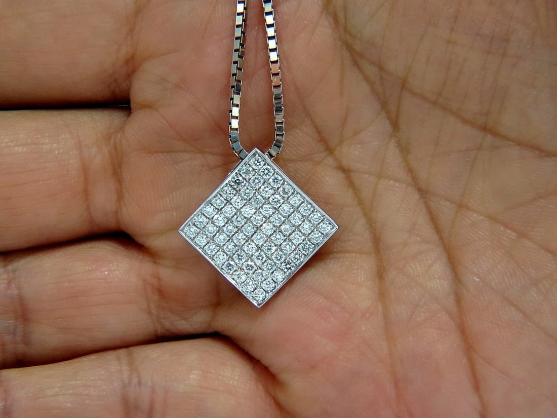 1.40CT DIAMONDS BEAD SET SQUARE ZEN PENDANT 3D CURVE 14KT 16 INCH CHAIN** - 6