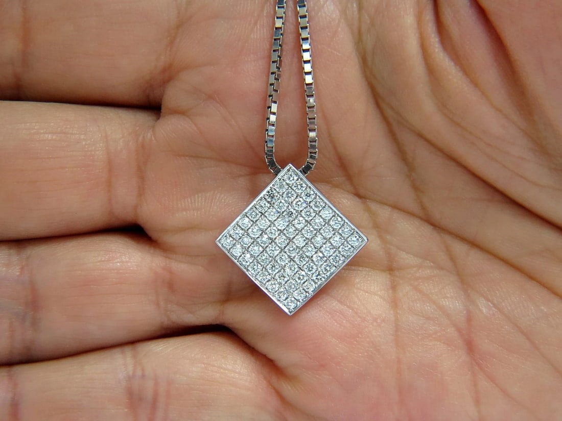 1.40CT DIAMONDS BEAD SET SQUARE ZEN PENDANT 3D CURVE 14KT 16 INCH CHAIN** - 7