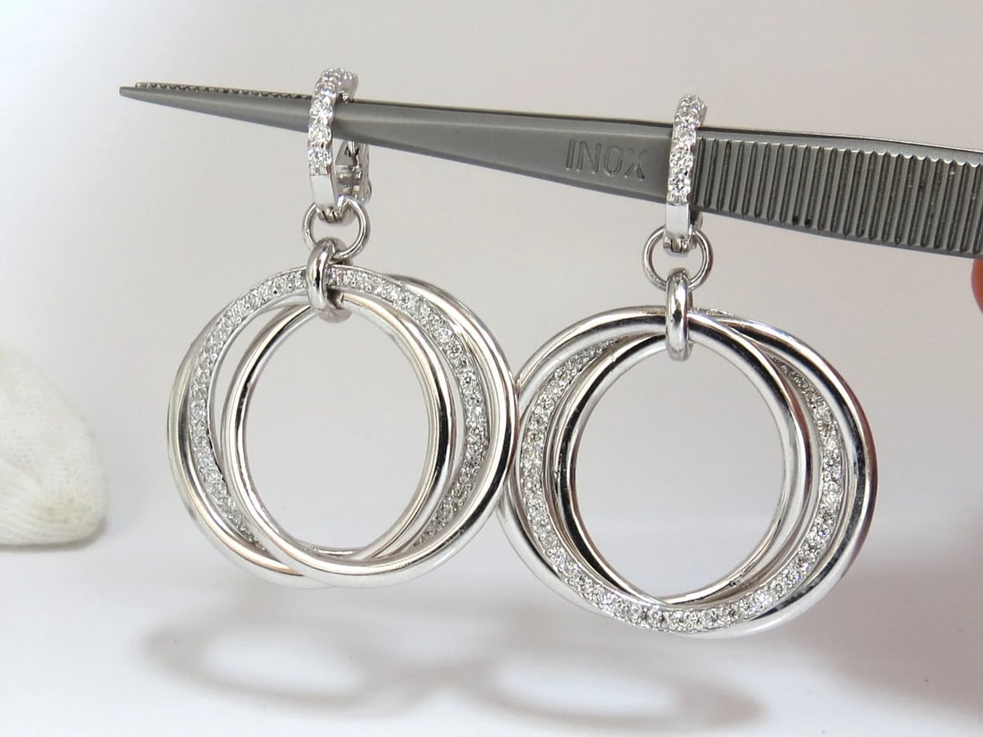 1.26ct NATURAL ROUND DIAMONDS DANGLE ROLLING RINGS EARRINGS 14KT LARGE** - 2