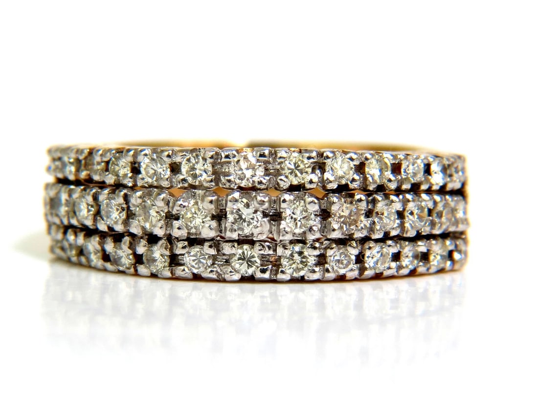 1.23CT NATURAL DIAMONDS BAND RING H/VS CLASSIC 3 ROWS 14KT GOLD** - 3