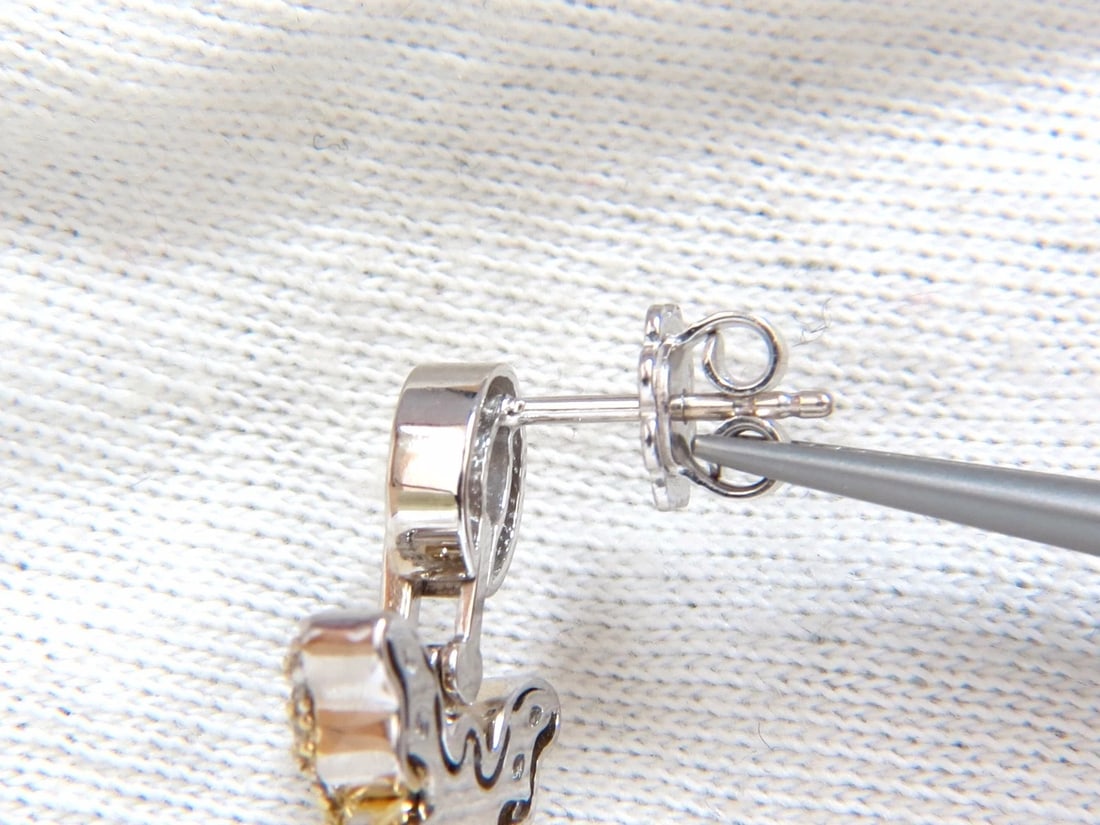 1.70CT NATURAL OVAL BRIGHT RED RUBY DIAMOND DANGLE BUTTERFLY EARRINGS 14KT** - 5