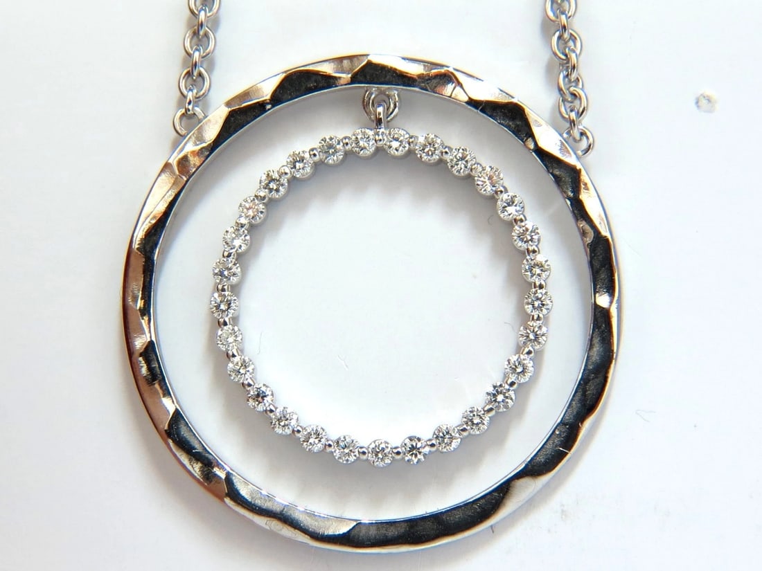 1.00ct. DIAMONDS DANGLING CIRCLE WITHIN CIRCLE BY YARD NECKLACE 18KT+**: Title: 1.00ct. DIAMONDS DANGLING CIRCLE WITHIN CIRCLE BY YARD NECKLACE 18KT+** Description: Circle within Circle. 1.00ct. round diamonds circle & Diamonds station necklace. Full cut brilliant Round