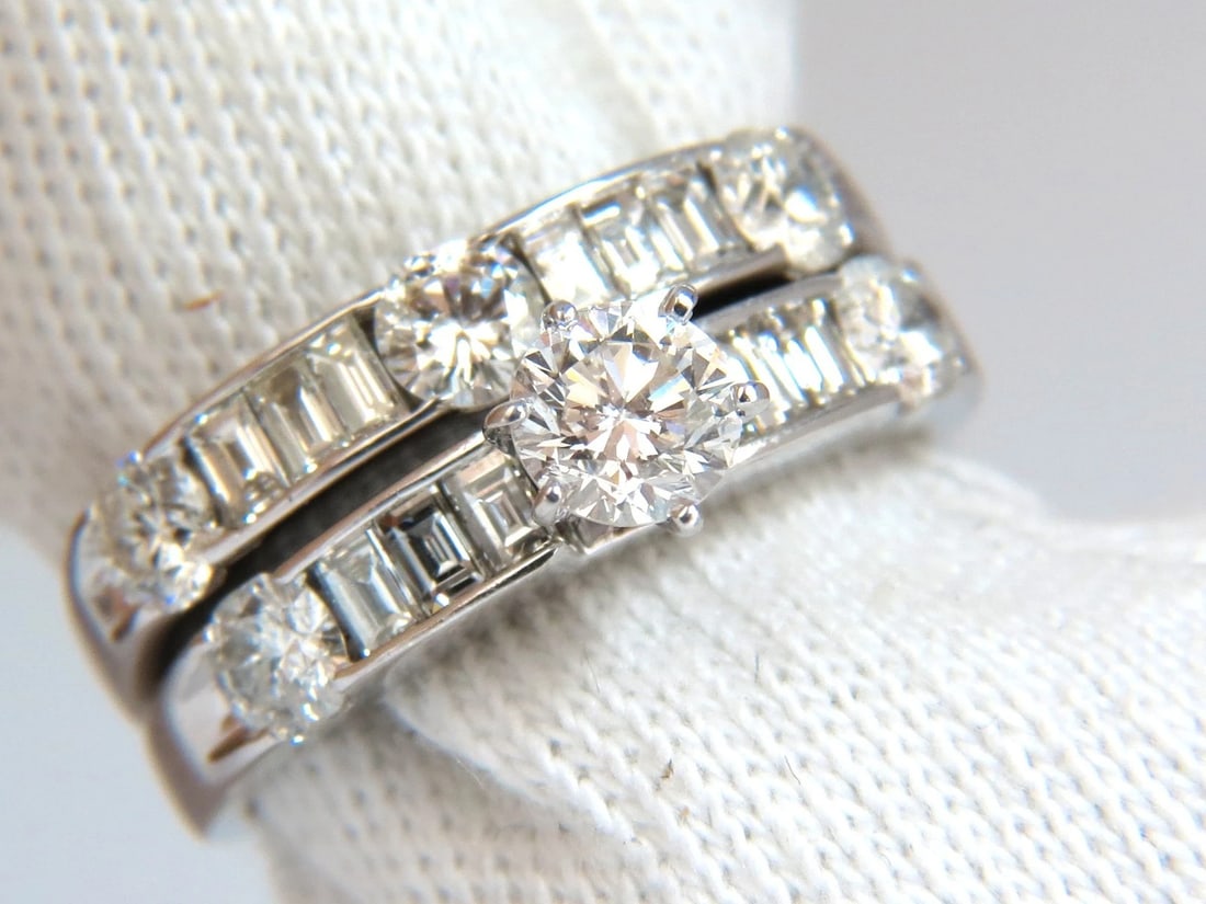 1.50CT NATURAL DIAMONDS BAGUETTE & ROUNDS MATCHING ENGAGEMENT + BAND RING+ - 11