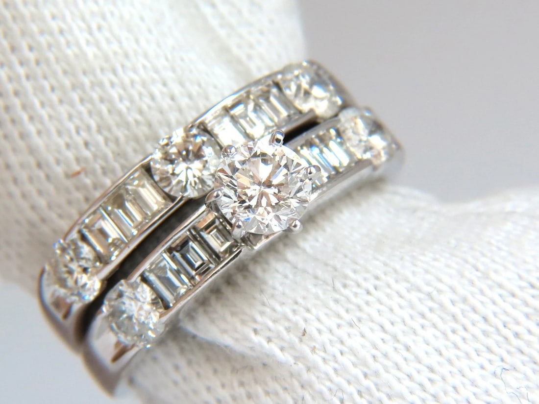 1.50CT NATURAL DIAMONDS BAGUETTE & ROUNDS MATCHING ENGAGEMENT + BAND RING+ - 3