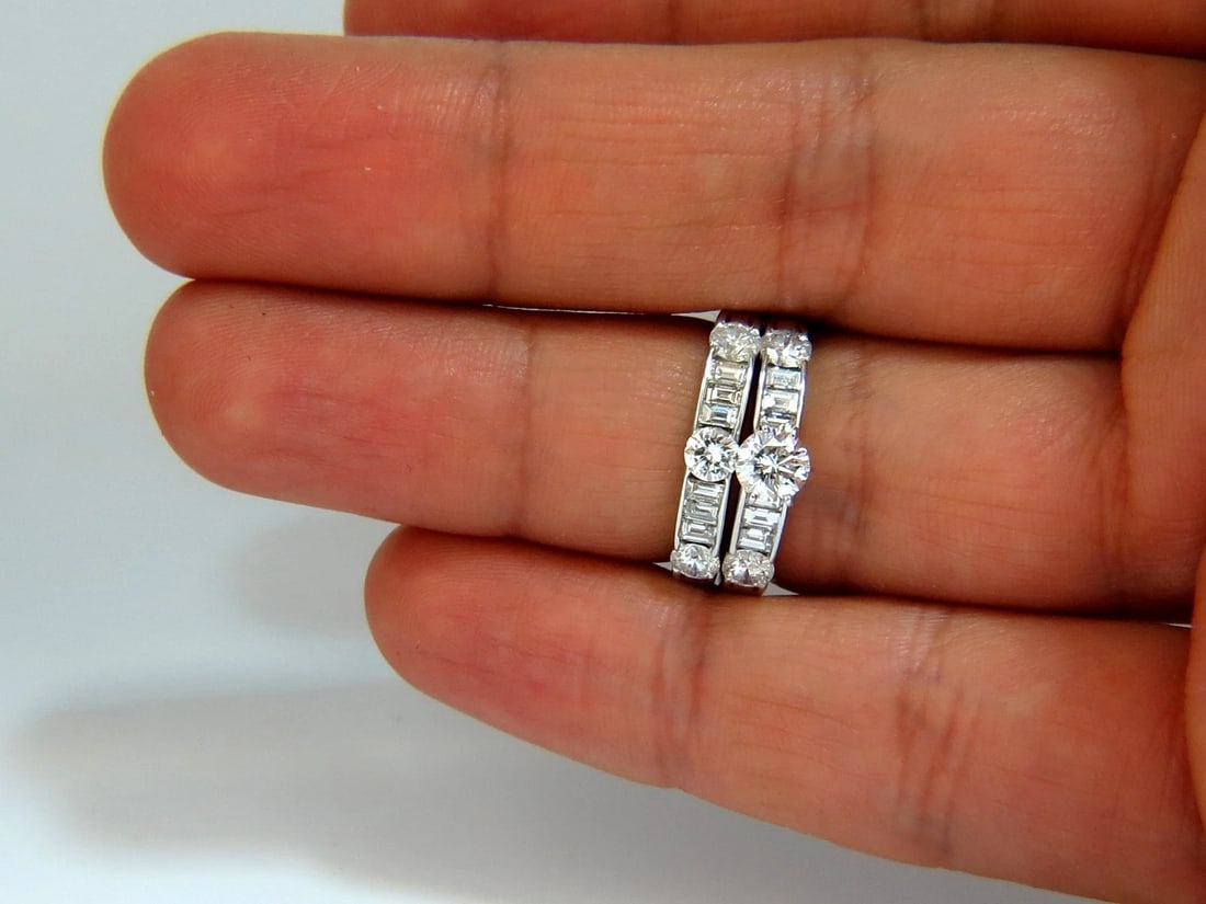 1.50CT NATURAL DIAMONDS BAGUETTE & ROUNDS MATCHING ENGAGEMENT + BAND RING+ - 7