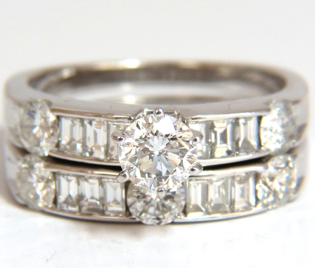 1.50CT NATURAL DIAMONDS BAGUETTE & ROUNDS MATCHING ENGAGEMENT + BAND RING+ - 8
