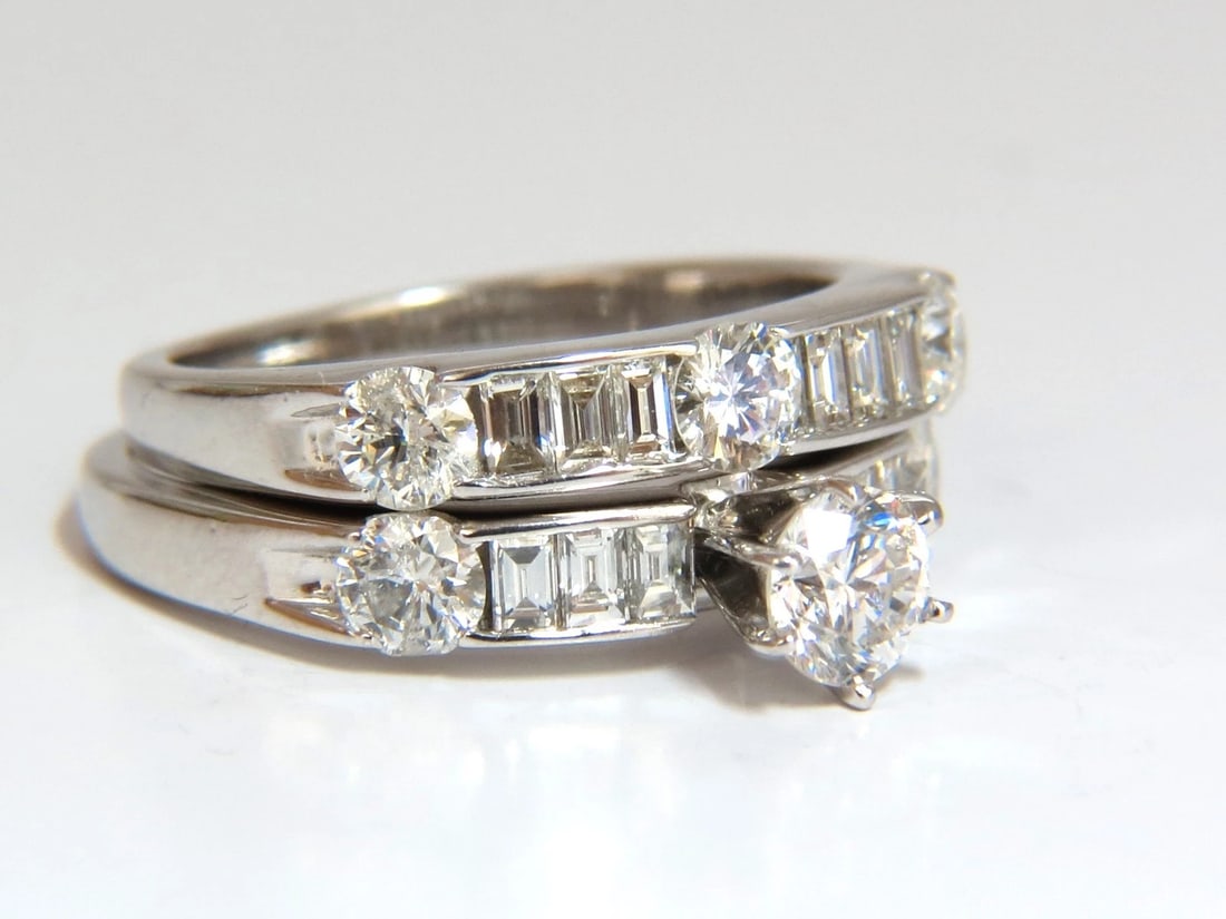 1.50CT NATURAL DIAMONDS BAGUETTE & ROUNDS MATCHING ENGAGEMENT + BAND RING+ - 9