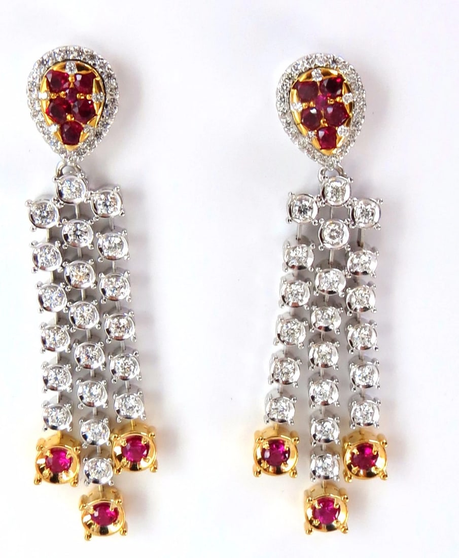 3.00ct natural deep red ruby diamond by yard dangle earrings 14kt** (1 of 5)