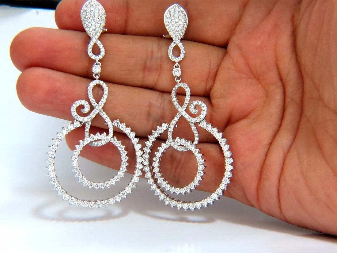 5.50ct NATURAL ROUND DIAMONDS SWIRL CIRCLE DANGLE EARRINGS 18KT** - 7