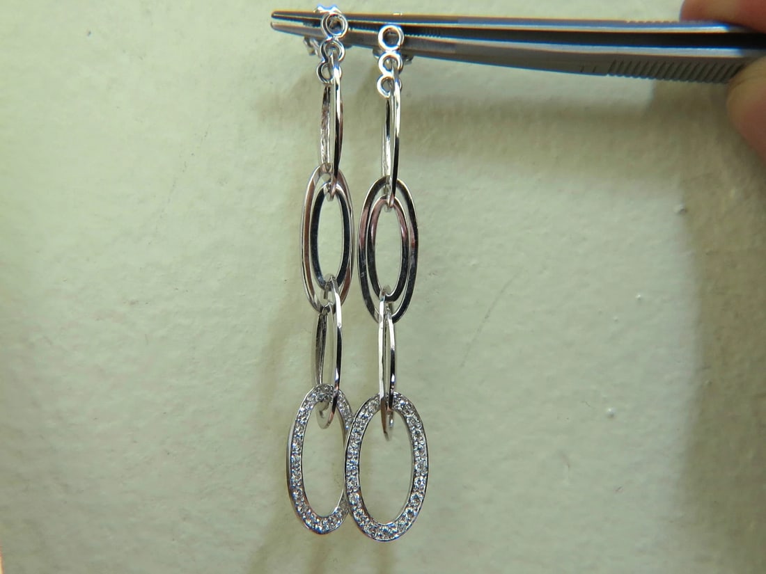 14KT GOLD .46CT ELONGATED OVALS DIAMOND DANGLE EARRINGS HINGED** - 2