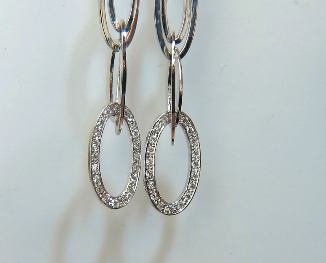 14KT GOLD .46CT ELONGATED OVALS DIAMOND DANGLE EARRINGS HINGED** - 3