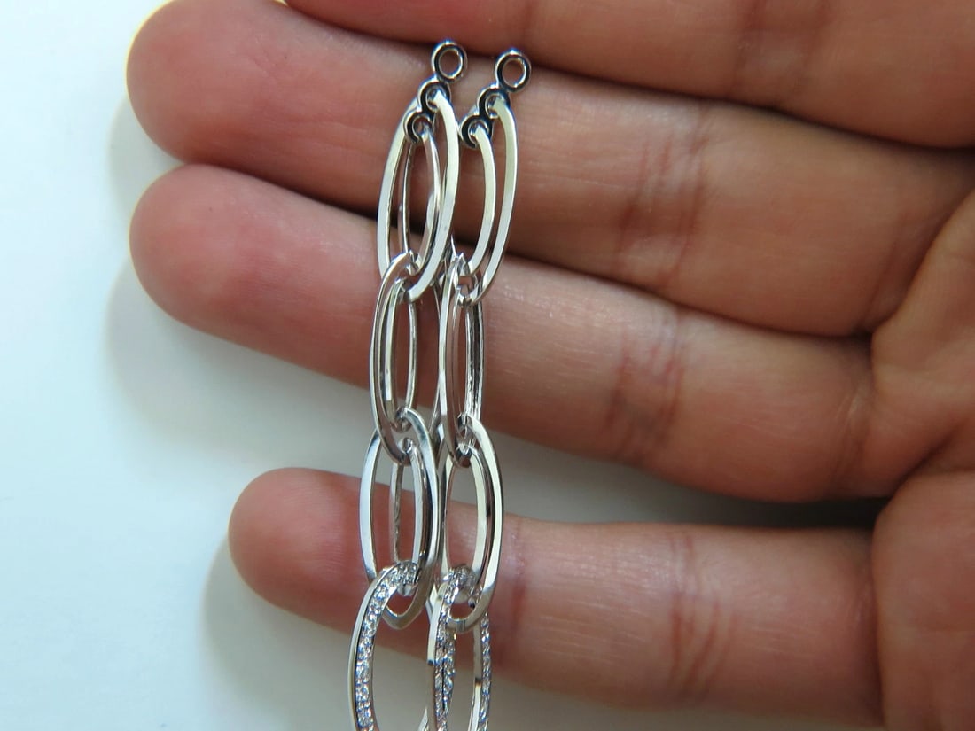 14KT GOLD .46CT ELONGATED OVALS DIAMOND DANGLE EARRINGS HINGED** - 9