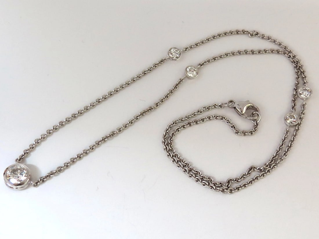 1.50ct NATURAL FLUSH MOUNT (5) DIAMOND BY YARD NECKLACE 18KT G/VS + - 2