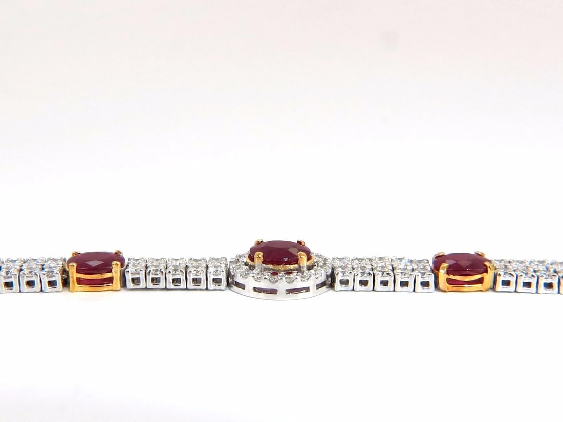 7.34ct natural ruby diamonds bracelet regency deco 14kt double row cluster** - 2