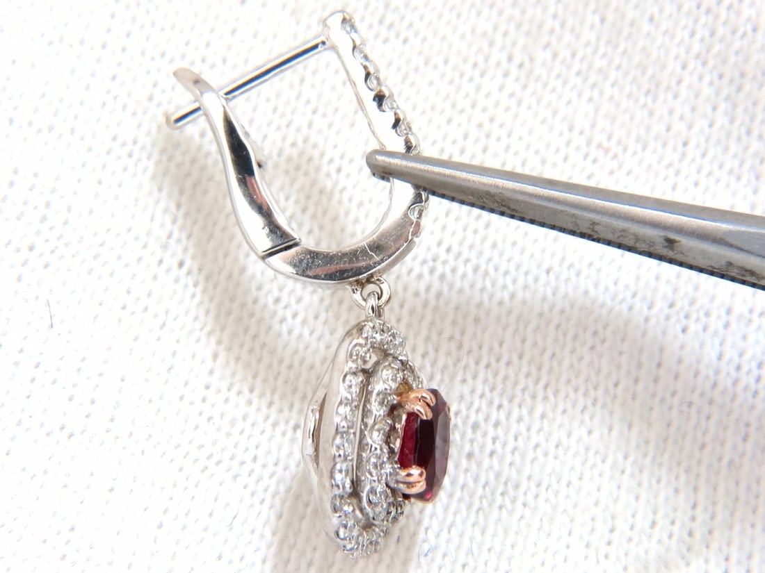 2.70ct natural deep red ruby diamond double halo dangle earrings 14kt** - 3
