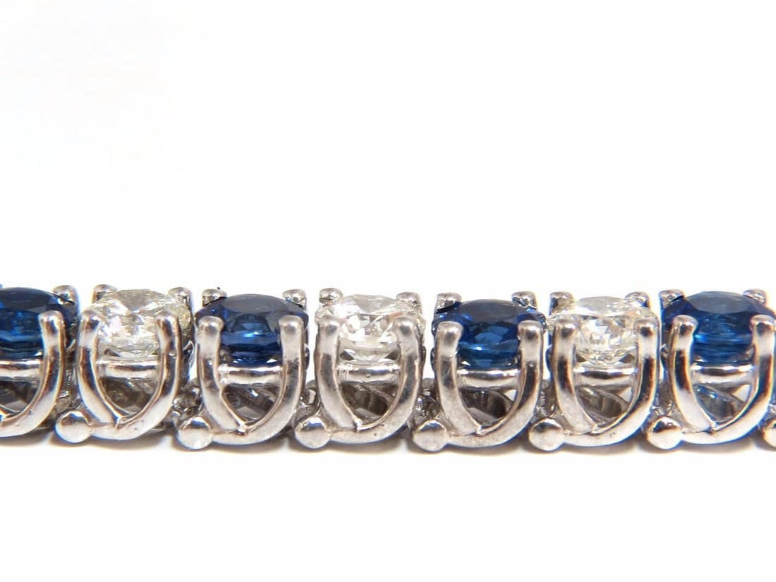 14.35ct natural Vivid royal blue round sapphires diamond bracelet 14kt tennis** - 5