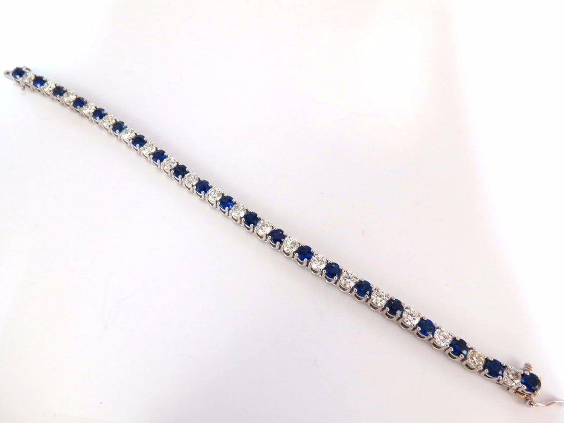 14.35ct natural Vivid royal blue round sapphires diamond bracelet 14kt tennis** - 6