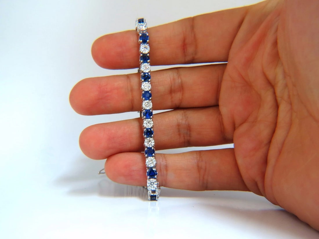 14.35ct natural Vivid royal blue round sapphires diamond bracelet 14kt tennis** - 7