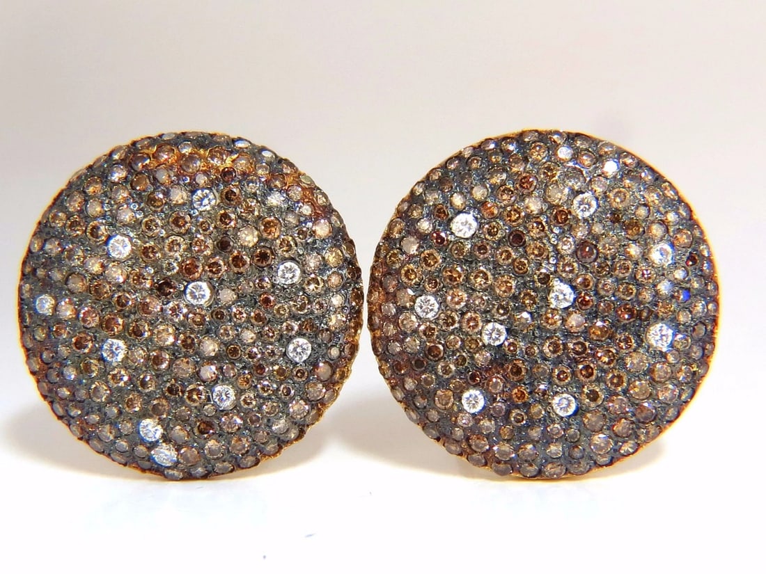 6.00ct natural fancy color diamonds bead set earrings 18kt**: Title: 6.00ct natural fancy color diamonds bead set earrings 18kt** Description: Natural, Multicolored & Blackened Elegance. Fancy color diamonds slight domed Earrings 6.00cts of natural round diamond
