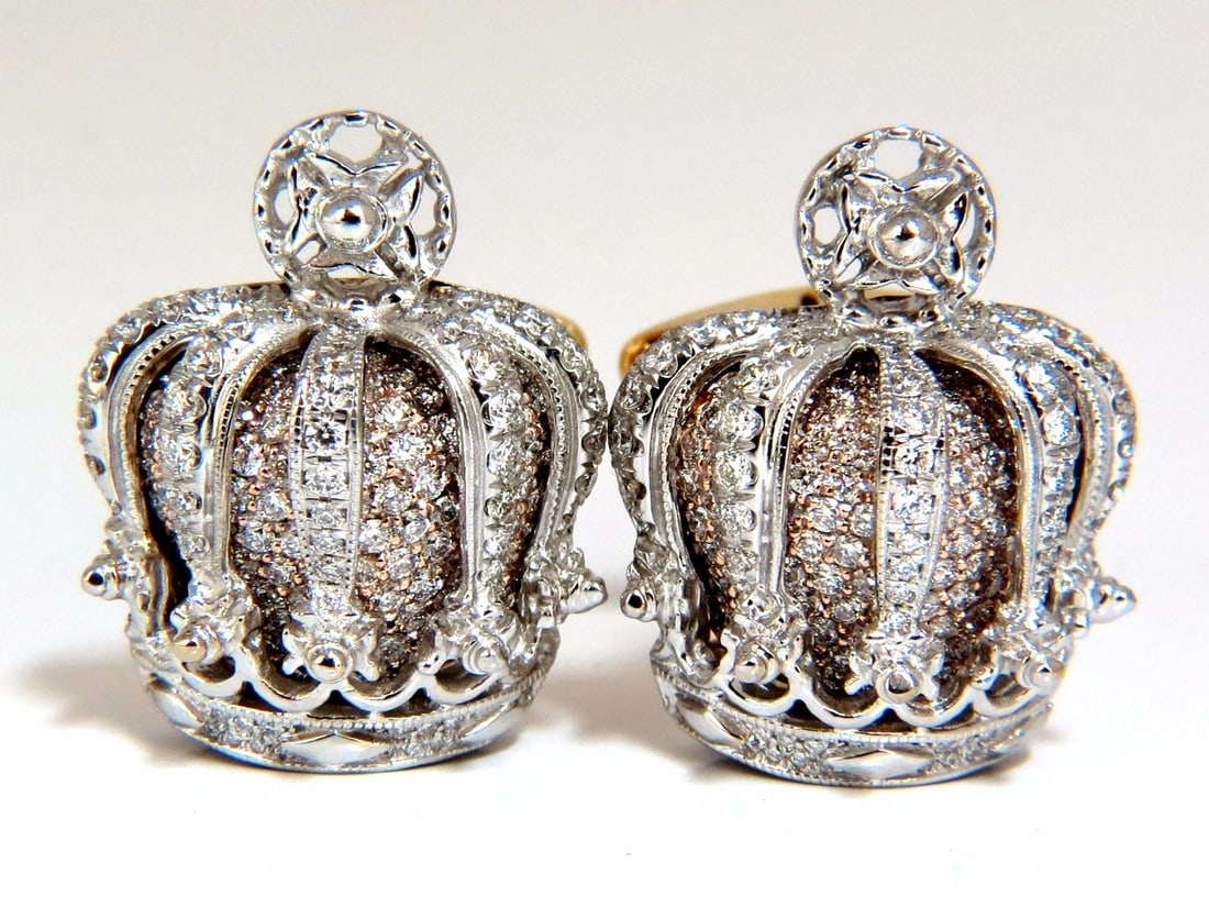 Posh Britt 3D Royal Crown 6.00ct. Diamonds Cufflinks 18Kt Kingship** - 2