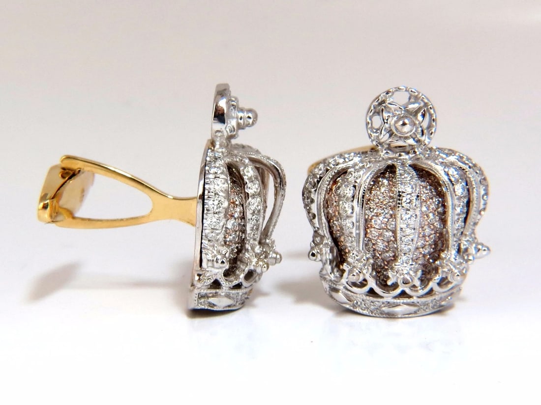 Posh Britt 3D Royal Crown 6.00ct. Diamonds Cufflinks 18Kt Kingship** - 3