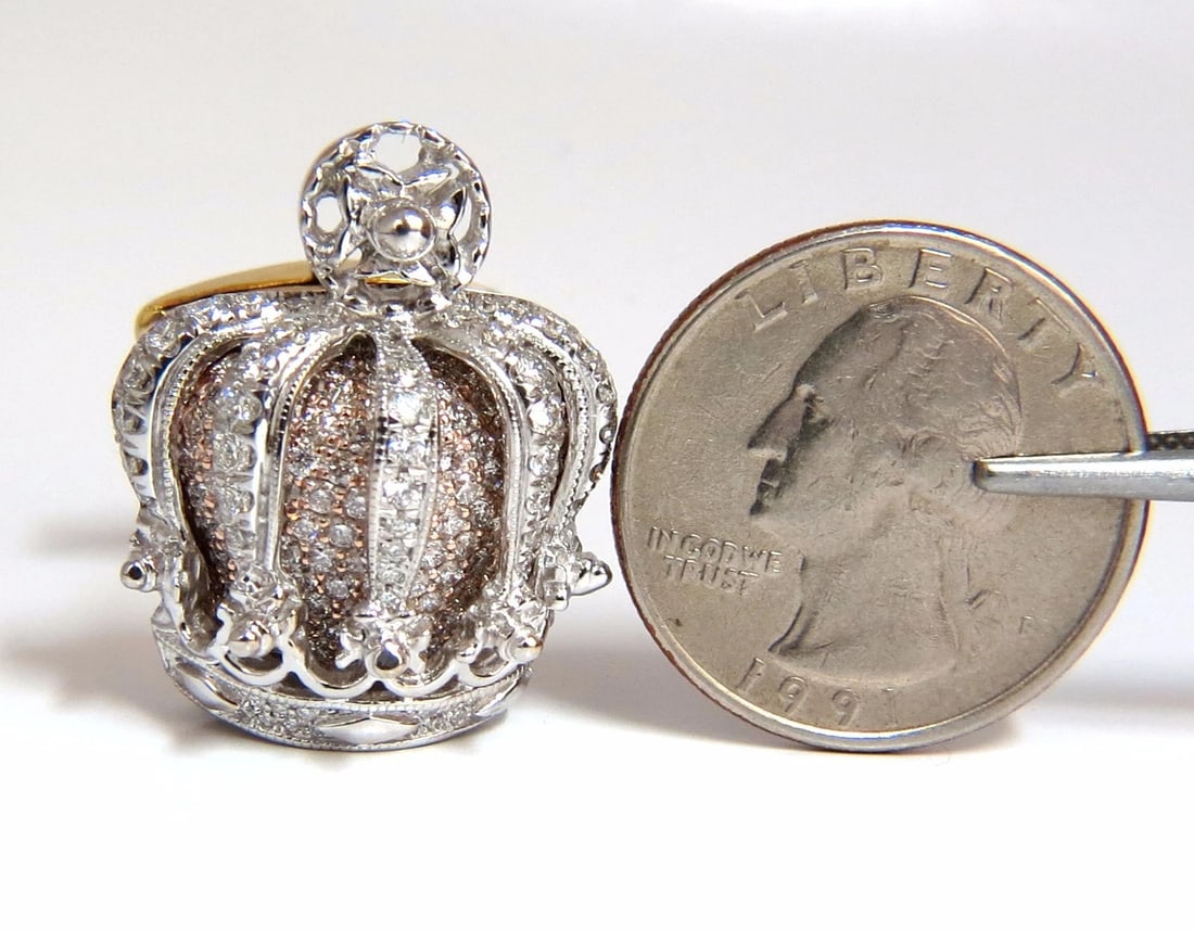 Posh Britt 3D Royal Crown 6.00ct. Diamonds Cufflinks 18Kt Kingship** - 7