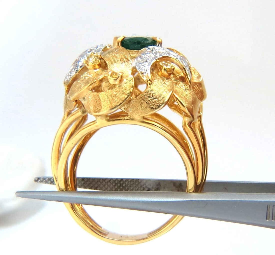 2.08ct Natural Oval Emerald diamond ring 14kt Florentine Dome - 3