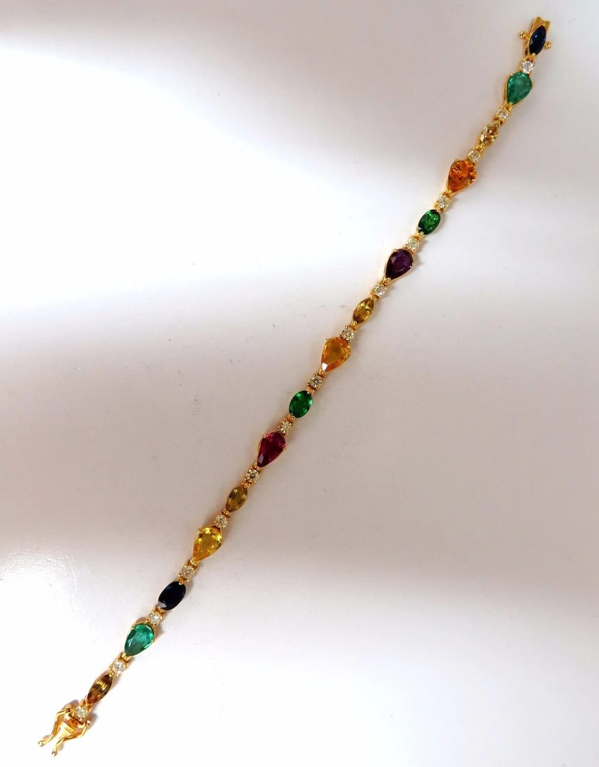 8.38ct tsavorite sapphires emeralds yellow diamond tennis bracelet 18kt** - 4