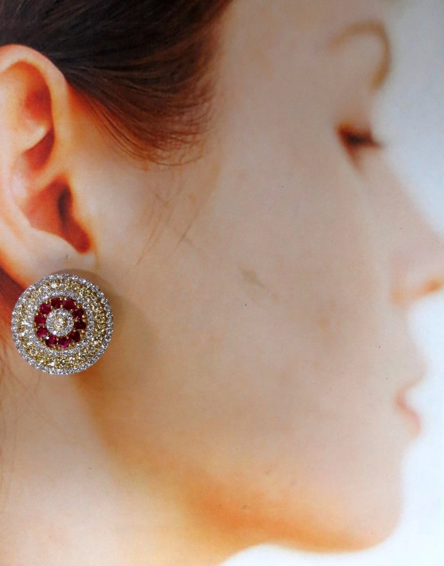 9.55ct natural ruby diamonds cluster earrings 18k Circular Dome Omega Clips** - 4