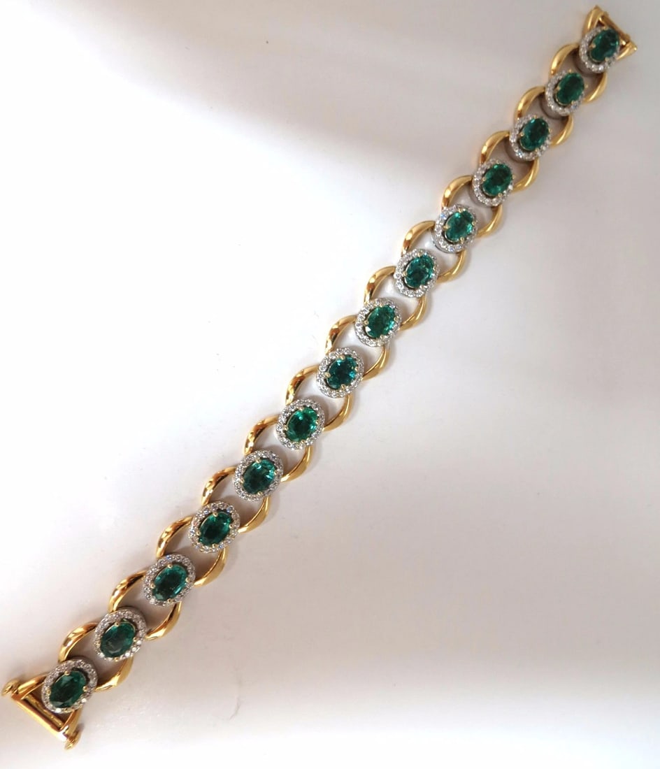 13.10ct Bright vivid green natural emerald diamonds cluster link bracelet 14kt** - 4