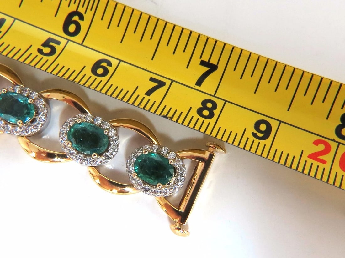 13.10ct Bright vivid green natural emerald diamonds cluster link bracelet 14kt** - 8